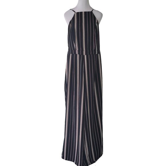 Japna Size M	Striped Sleeveless High Neck Open Back Tie Detail Jumpsuit Casual - Picture 1 of 12